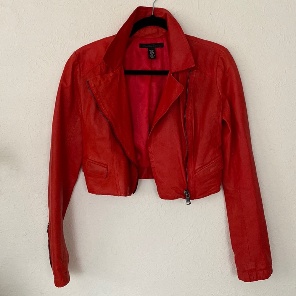 Kenneth Cole New York red leather moto jacket XS